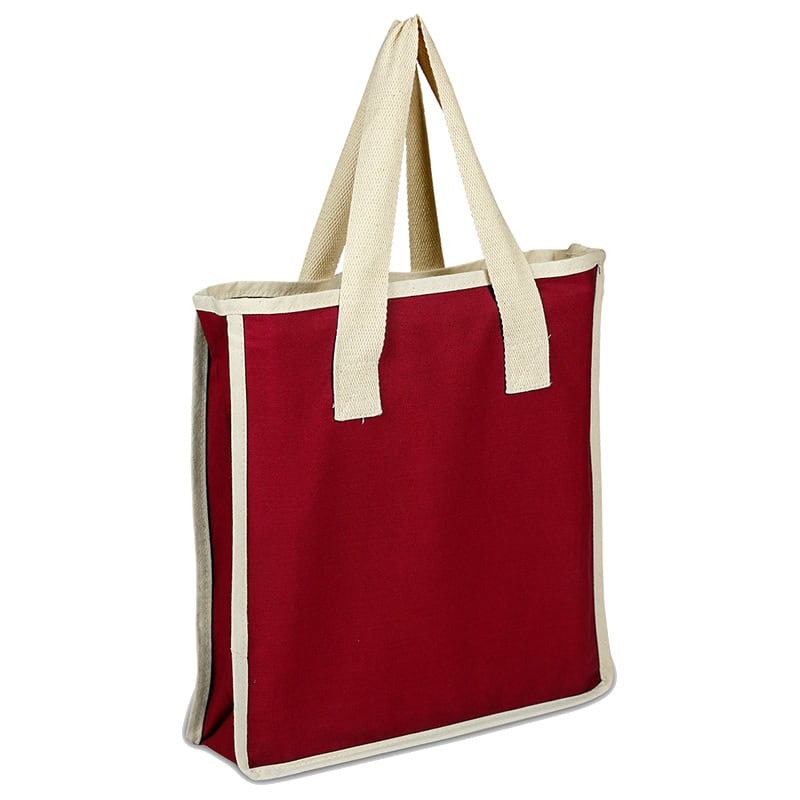 Colored Canvas Bag with Natural Color Handles - gusset - Colors - Red Iron