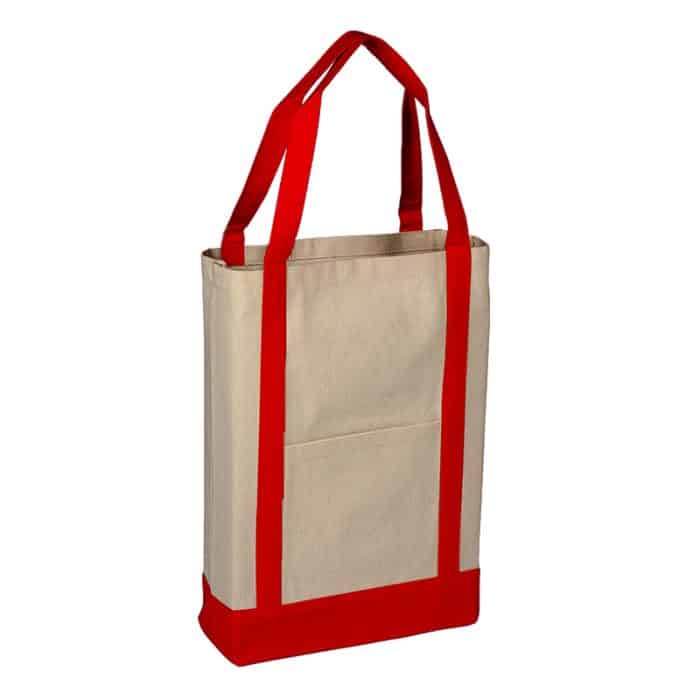 Canvas Two-tone Deluxe Tote Bag with Red Handle