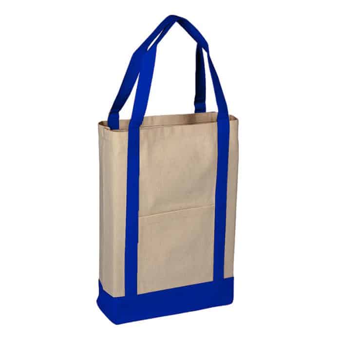 Canvas Two-tone Deluxe Tote Bag with Blue Handle