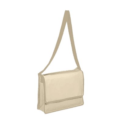 Heavy Messenger Bag with Flap in natural canvas color 13″ w x 13″ H x 3″