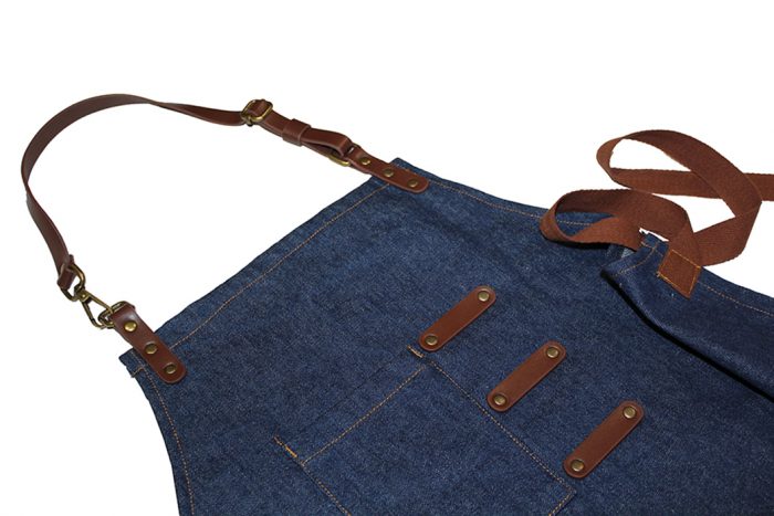 Denim Artisan Style Bib Apron with Vegan Leather - Image 7