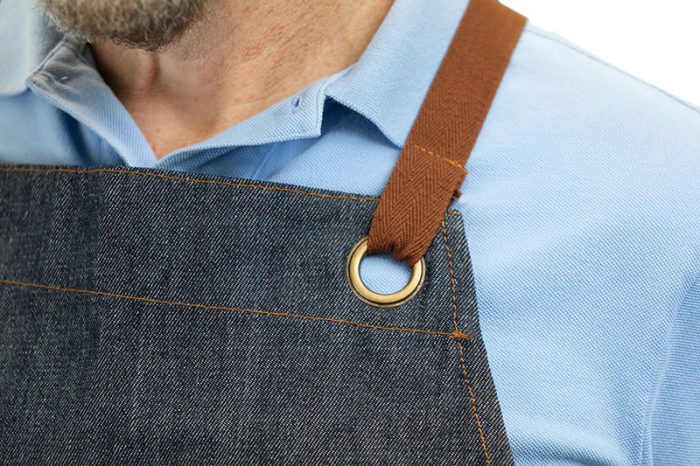 Denim Artisan Bib Apron with Grommets and Cross Back Ties - Image 7